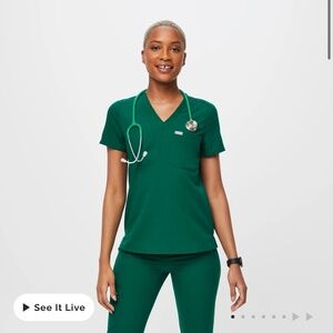 Figs Hunter Green Catarina Scrub Top S